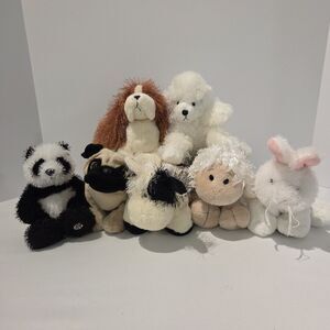 Ganz Webkinz Lot Of 7 Panda Bassett Hound Rabbit Poodle Pug Lamb Cow No Codes
